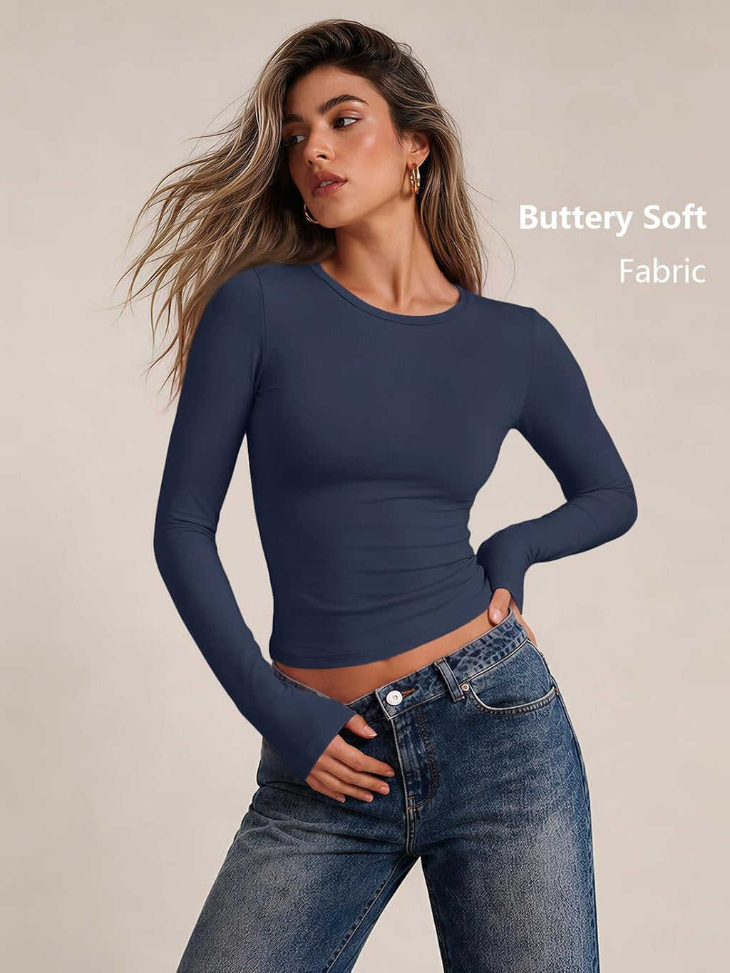 LILLUSORY Long Sleeve Tops Women Crew Neck Y2k T Shirts