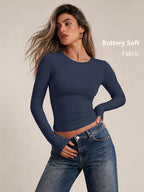 LILLUSORY Long Sleeve Tops Women Crew Neck Y2k T Shirts
