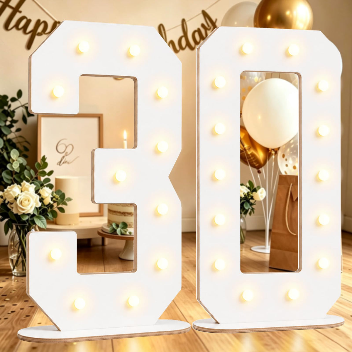 Pooqla 2.4FT Light Up Numbers, Marquee Numbers 2.4 Feet Tall Party Decor for Her Him, Mosaic Big Sign for 7th 17th 70th Birthday Anniversary Decoration Backdrop, Large Pre-Cut Frame Number 7