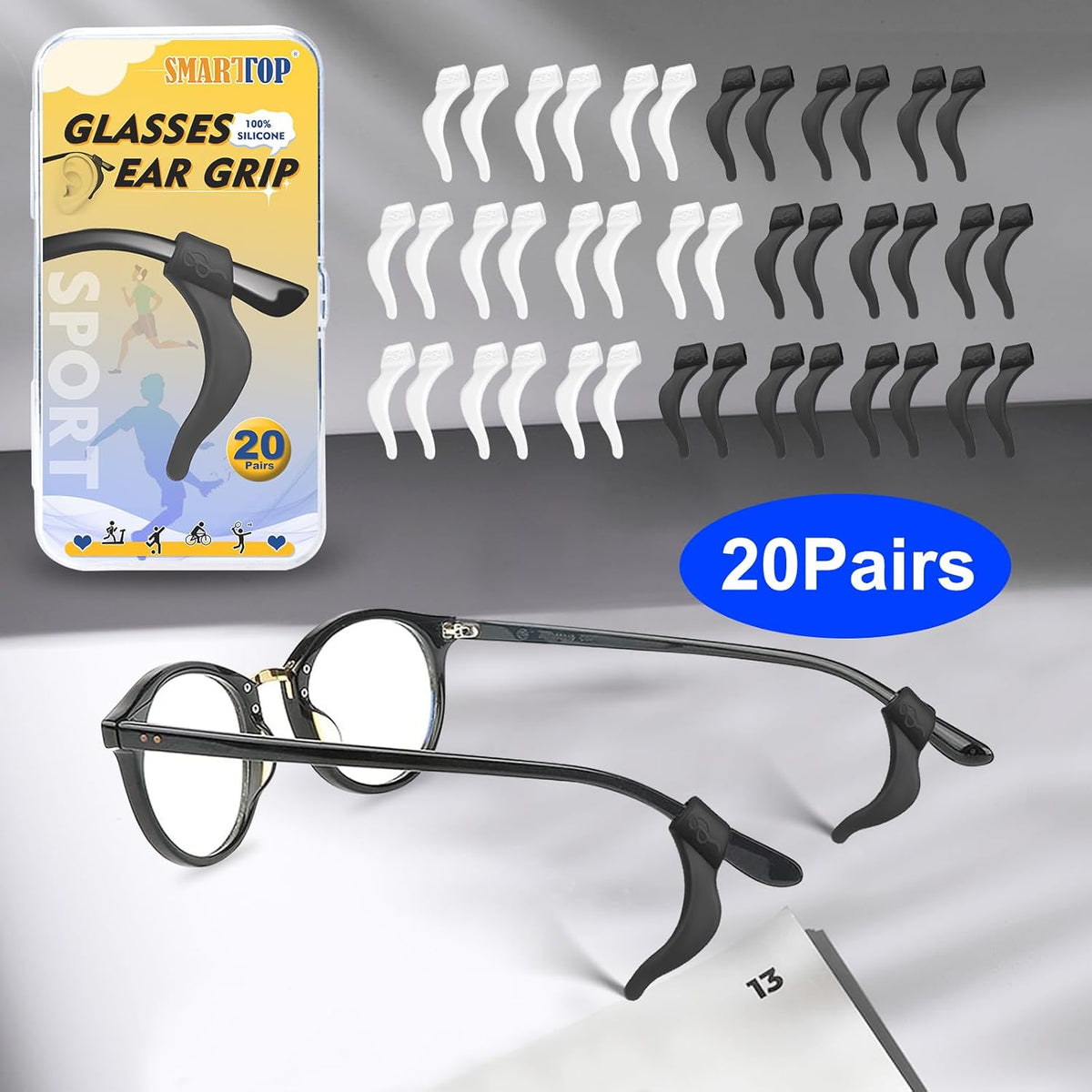 SMARTTOP Eyeglass Ear Grip-20 Pairs eye glasses ear grippers Anti-slip holders for ears,Silicone Ear Hook,glasses ear grip Retainer for Sports Glass Sunglasses Reading