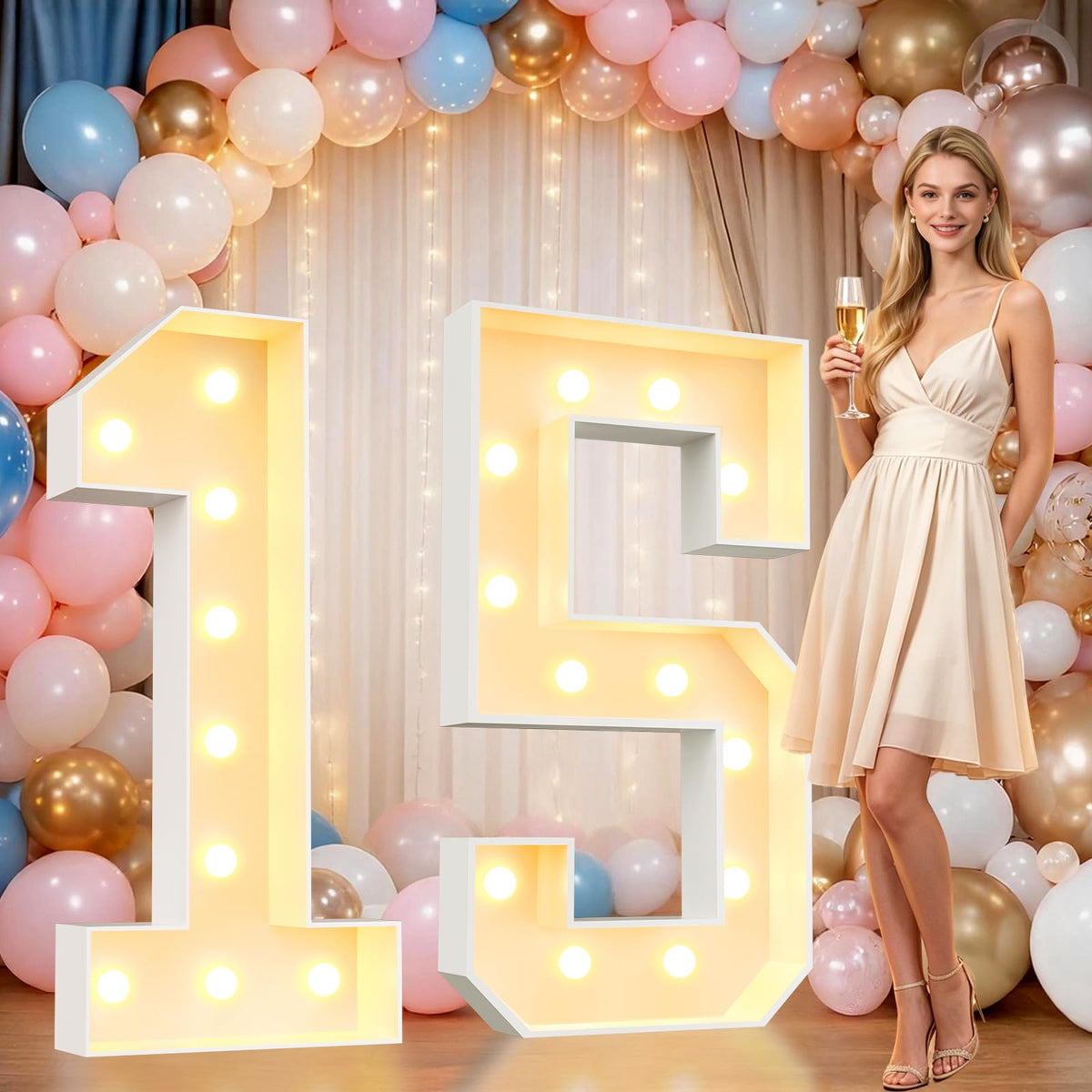 Pooqla 2.4FT Light Up Numbers, Marquee Numbers 2.4 Feet Tall Party Decor for Her Him, Mosaic Big Sign for 7th 17th 70th Birthday Anniversary Decoration Backdrop, Large Pre-Cut Frame Number 7