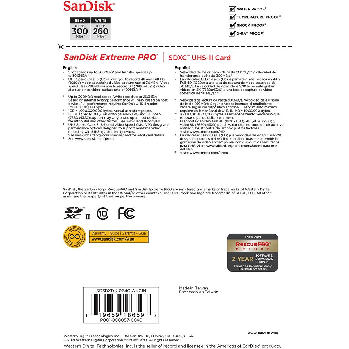 SanDisk 1TB Extreme PRO SDXC card, SD Card, V60 Memory card, 6K & 4K UHD, up to 280 MB/s, Shock, Temperature, Water and X-Ray Proof, RescuePro Deluxe data recovery software, UHS-II, Class 10, U3
