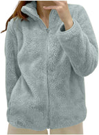 Fleece Winter Jackets for Women UK Fashion Warm Soft Fluffy Coats Causal Solid Color Long Sleeve Full Zip Jacket Elegant Callor Lapel Cardigans Ladies Teddy Fleece Outwear Gifts for Daily Holiday