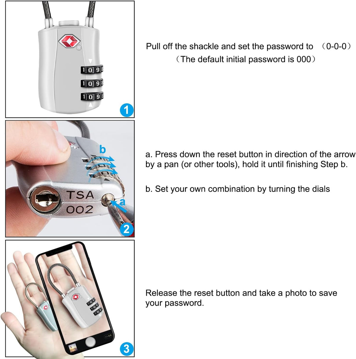 Diyife TSA Approved Luggage Locks with Flexible Steel Cable, Easy to Set up