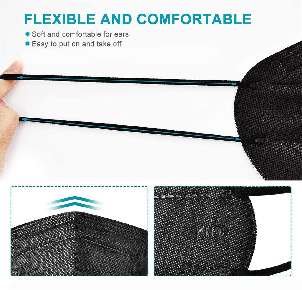 LEMENT 50pcs KN95 Face Mask Black 5-Layer Filter≥95% Cup Dust Safety Masks