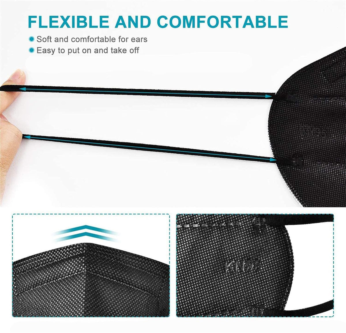 LEMENT 50pcs KN95 Face Mask Black 5-Layer Filter≥95% Cup Dust Safety Masks