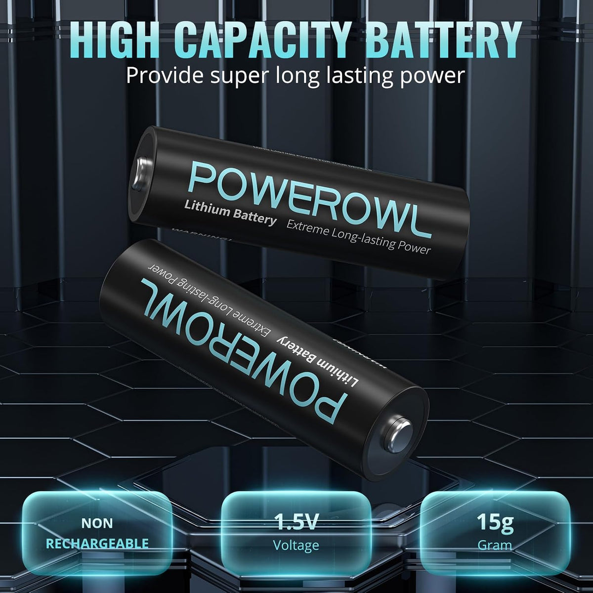 POWEROWL AA Batteries, 1.5V Lithium Battery 3400mAh, Double A Battery - Pack of 8 (Not Rechargeable)