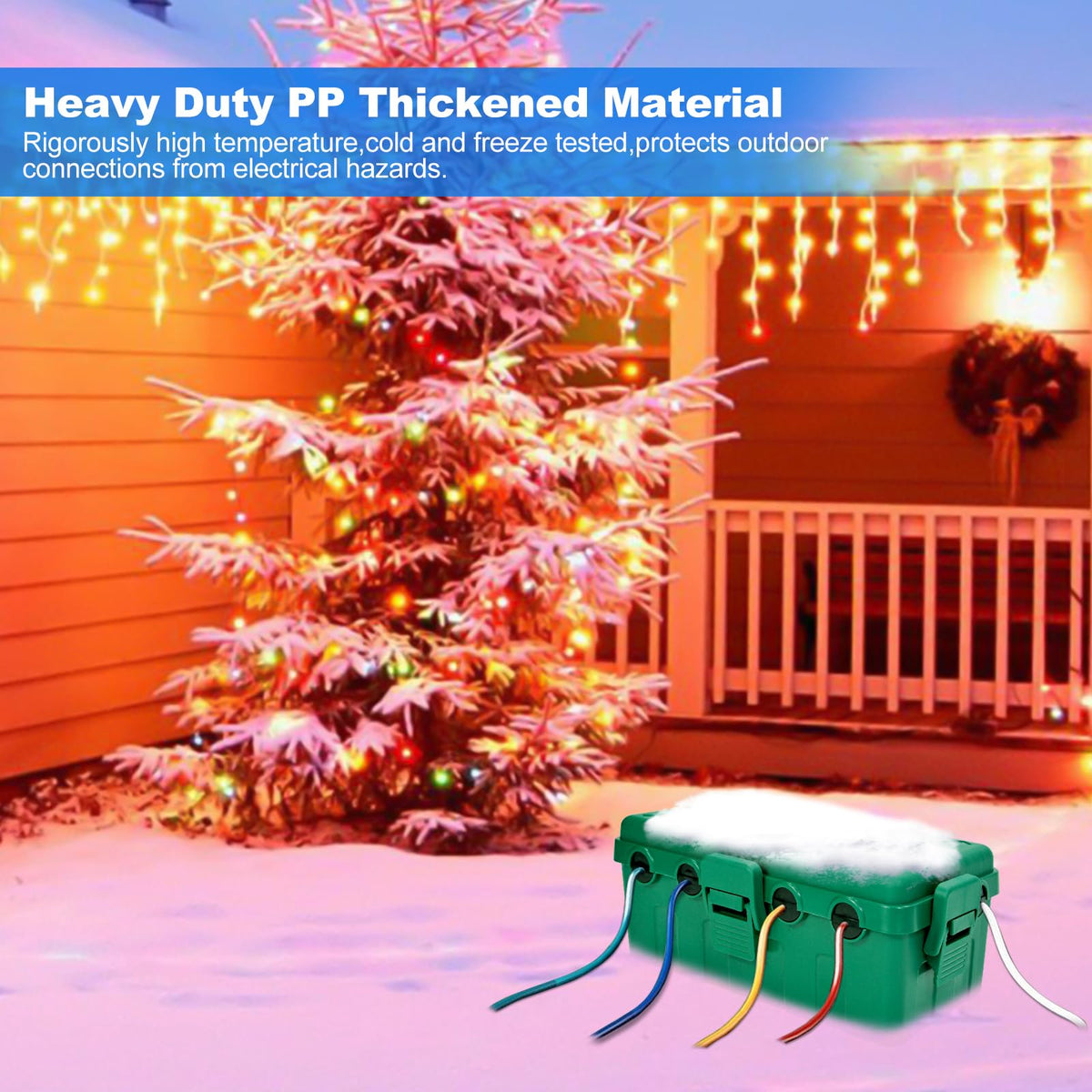 Hrensaw Medium Outdoor Electrical Box(10.6x5.5x4.5inch),Weatherproof Connection Box w/6 Cable Entry,IP54 Waterproof Extension Cord Cover Protect Power Strip,Timer,Plug,Holiday Lights,Black