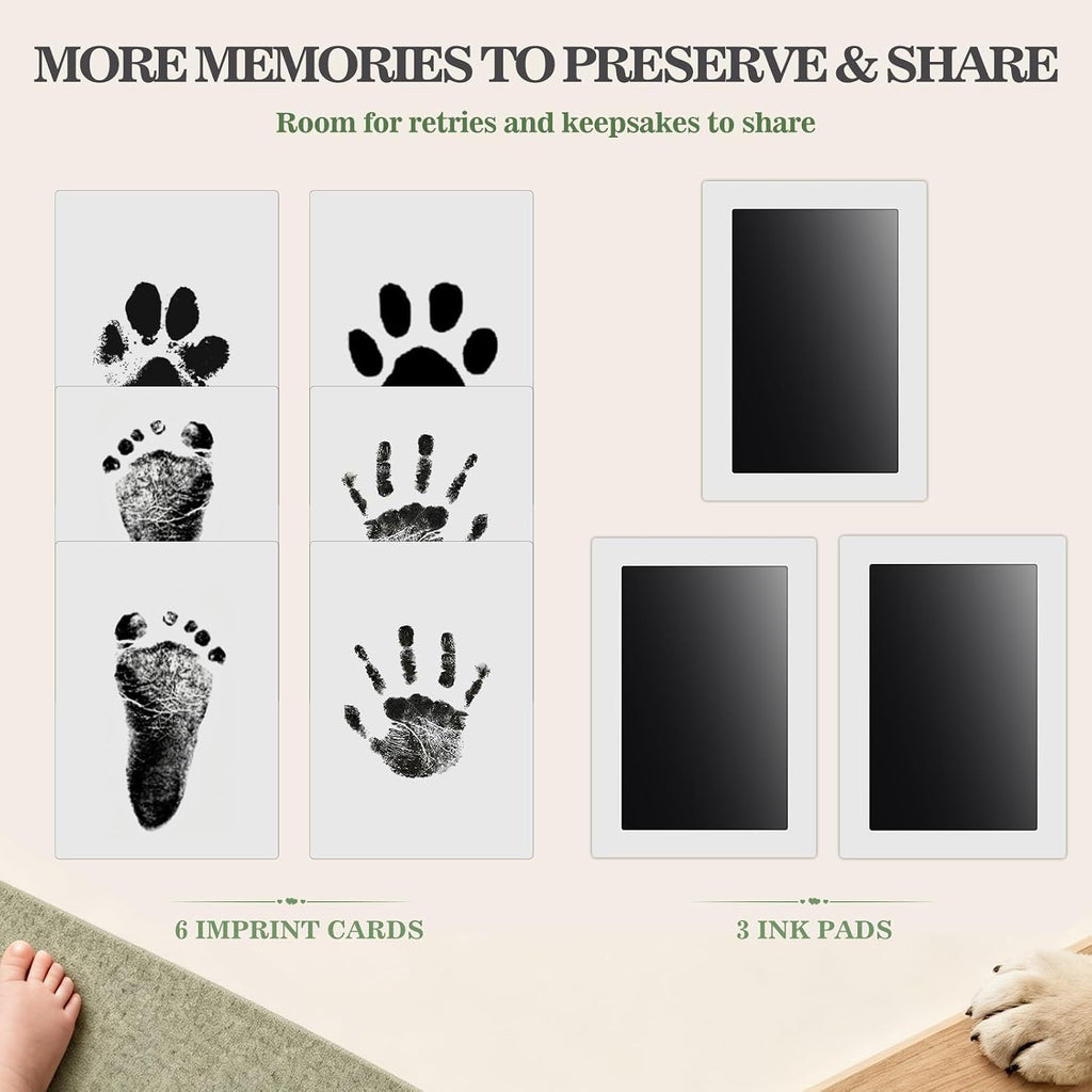 Nabance Baby Hand and Footprint Kit, 3 Inkless Print Pads, 6 Imprint Cards