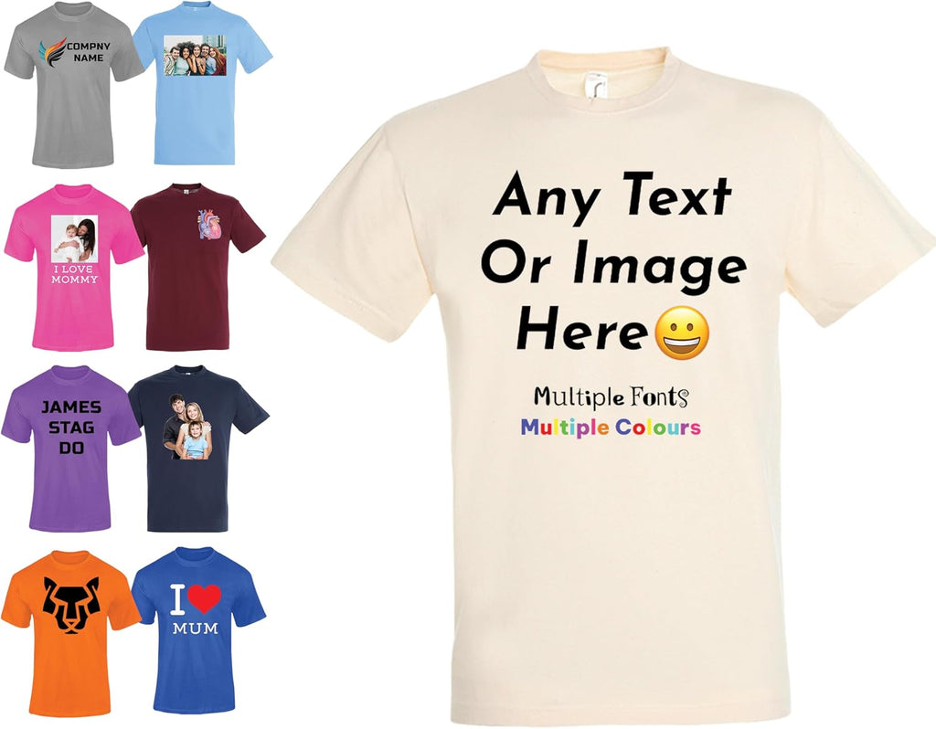 Varsany Personalised T Shirts Mens Womens Kids UK - Customised T Shirt with Any Text and Photo, Long-Lasting Printing - Design Your Own Custom T Shirt