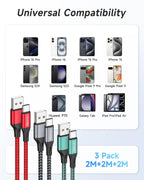 RAVIAD USB C Charger Cable 2M 3Pack, USB to USB C Cable Fast Charging