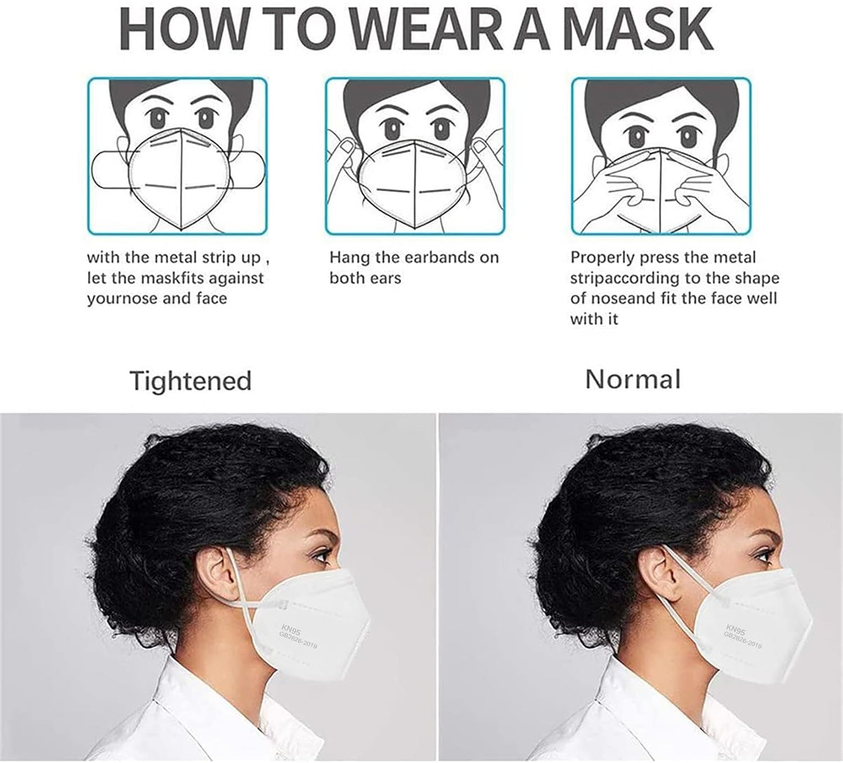 LEMENT 50pcs KN95 Face Mask Black 5-Layer Filter≥95% Cup Dust Safety Masks