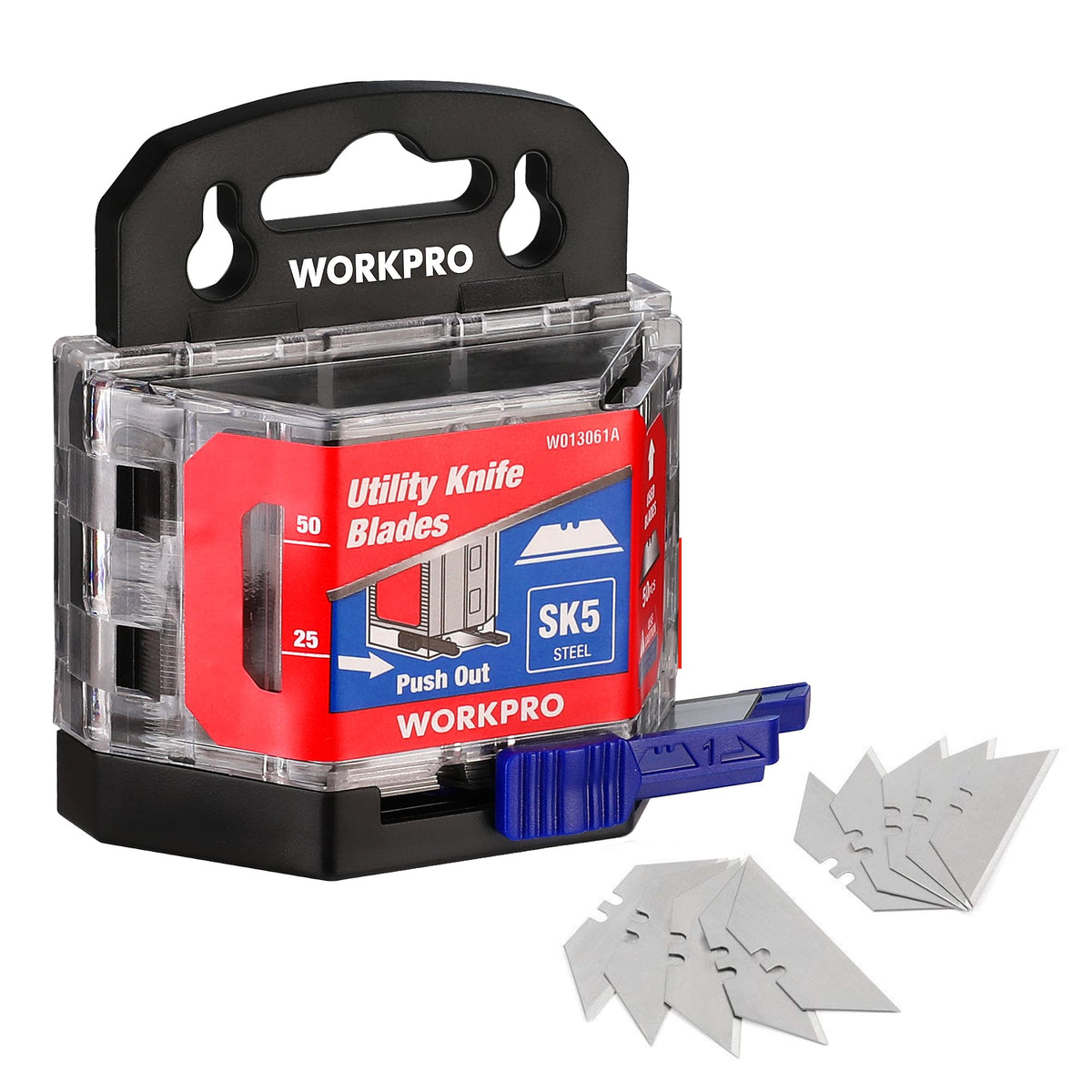 WORKPRO Utility Knife Blades, 100-Pack SK5 Steel Blades with Dispenser