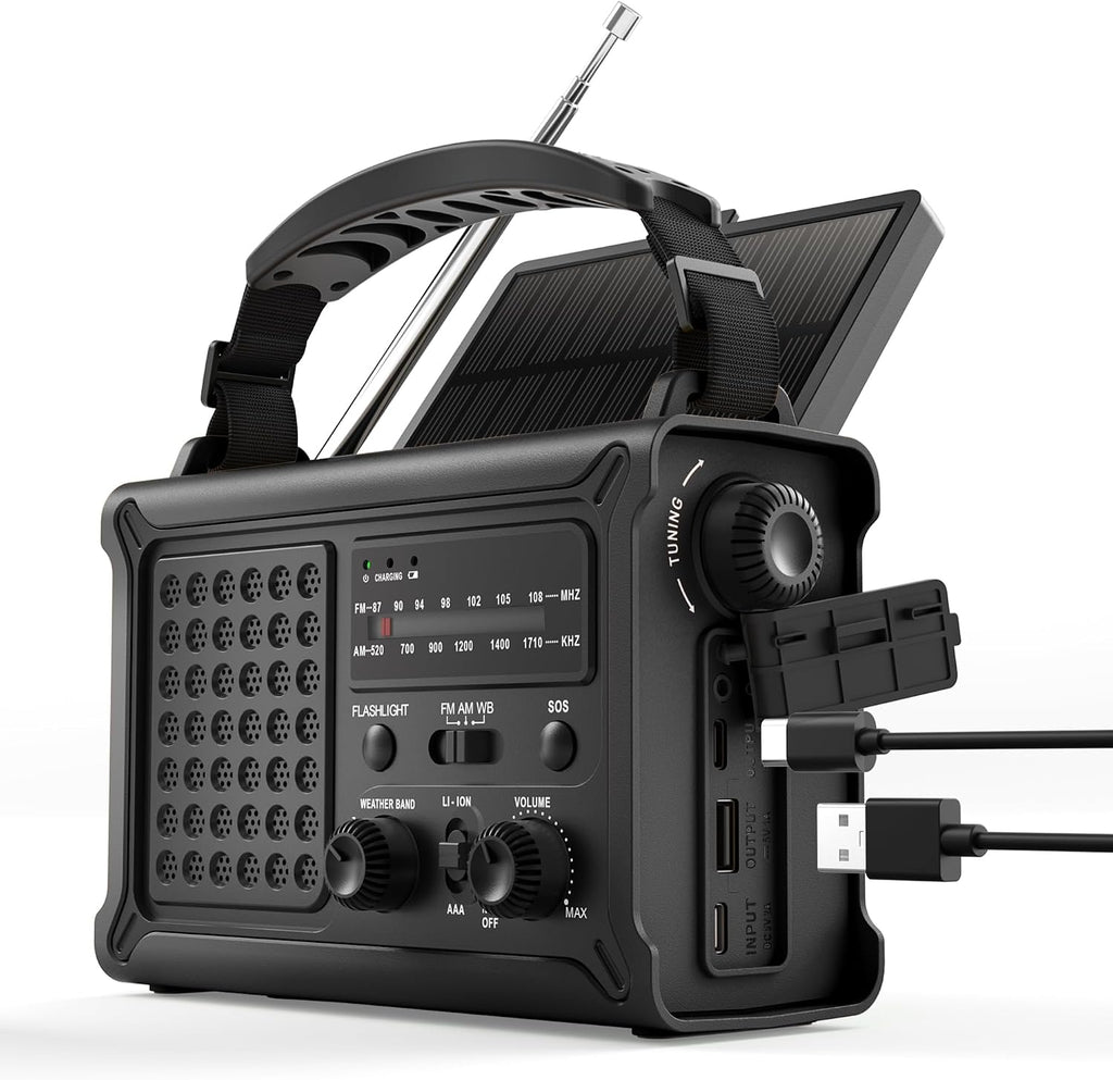 ROCAM Emergency Radio with 12000 mAh Rechargeable Battery, AM/FM Wind-Up Radio with Solar & Hand Crank Power – 8500mm² Solar Panel, Hi-Fi Sound, 120dB SOS Alarm Perfect for Camping & Outdoor