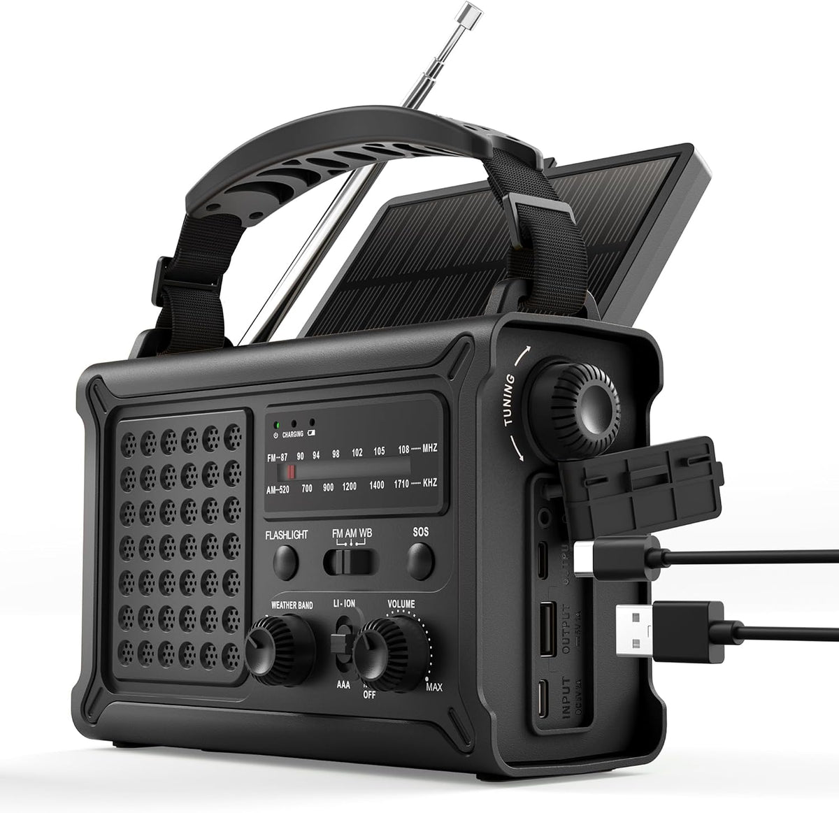 ROCAM Emergency Radio with 12000 mAh Rechargeable Battery, AM/FM Wind-Up Radio with Solar & Hand Crank Power – 8500mm² Solar Panel, Hi-Fi Sound, 120dB SOS Alarm Perfect for Camping & Outdoor