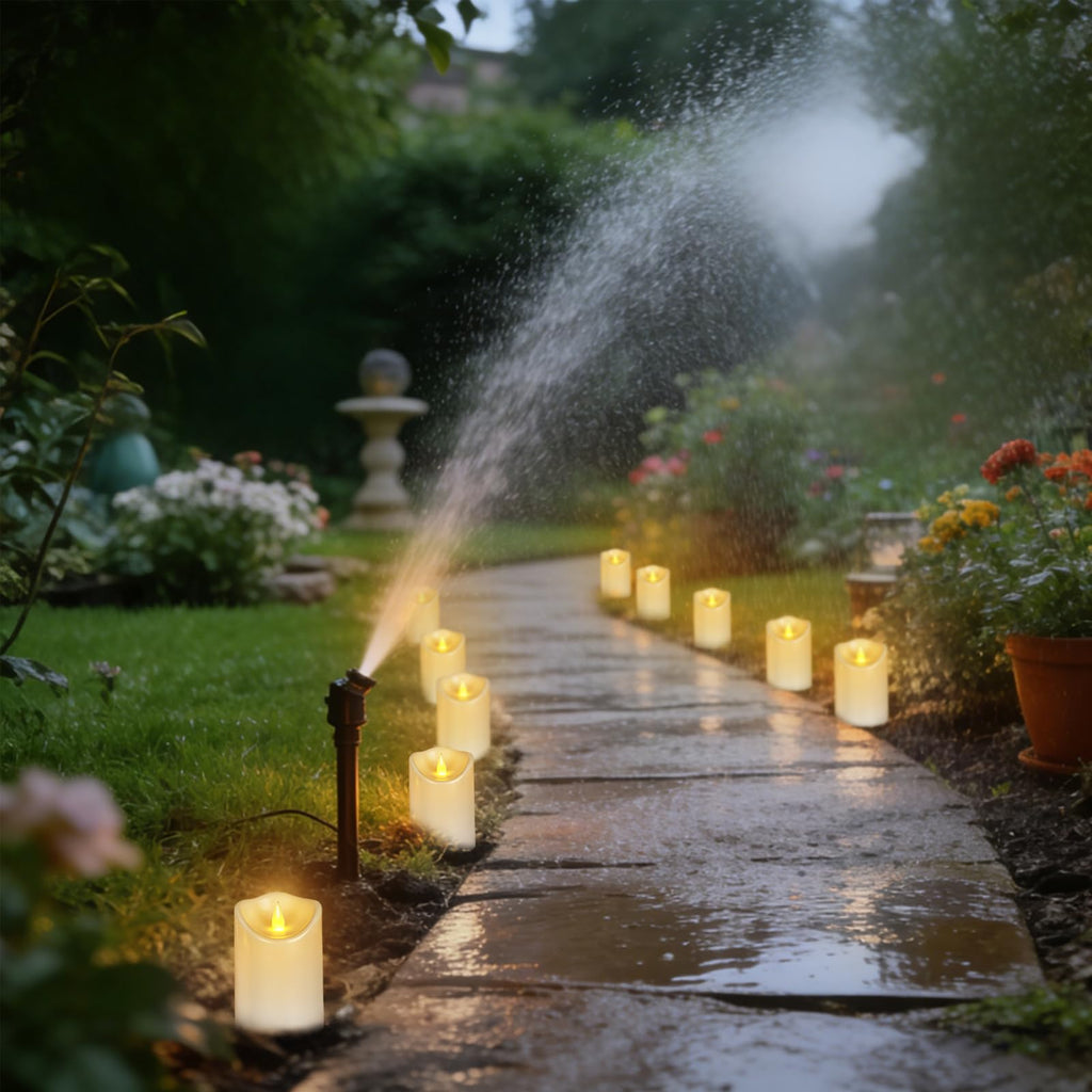 Outdoor Flameless Candles, Patented 3D Dual-LED, Set of 2 Slanted Plastic Pillars with Remote, Waterproof Non-Melting Battery Operated Decor for Bathroom Bedroom Gift, Black (D3 x H6)