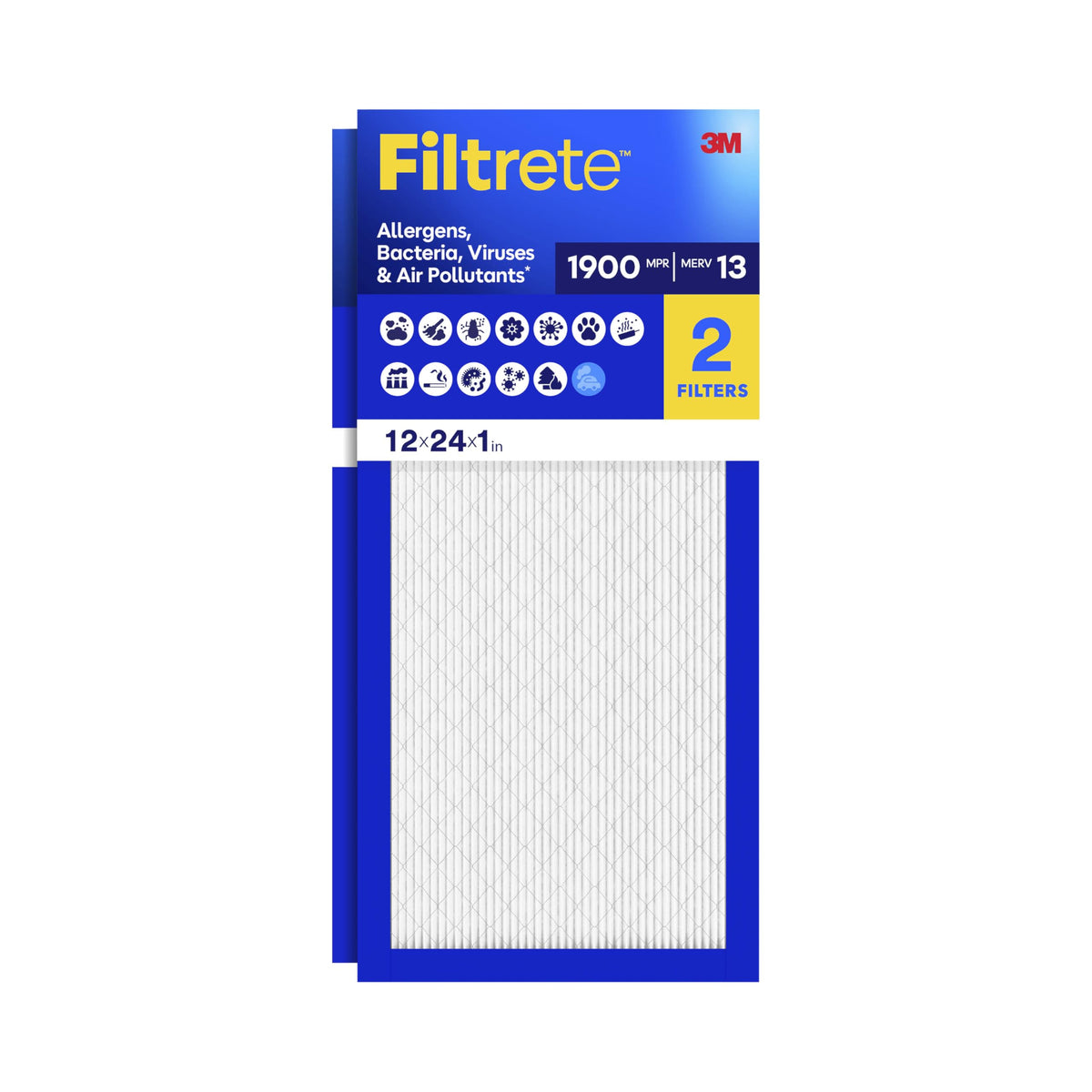 Filtrete 16x25x1 in. Air Filter, MERV 13, MPR 1900, 2 HVAC Filters