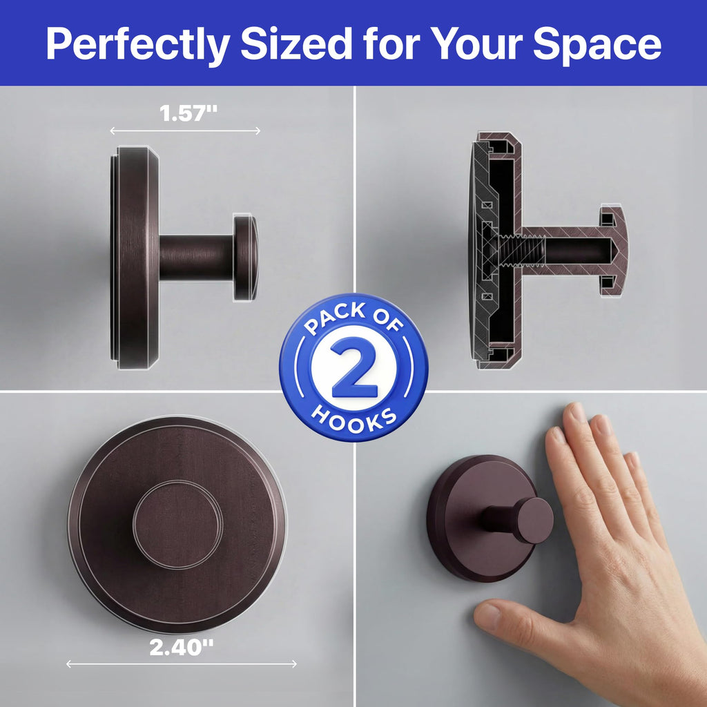 HOME SO Suction Cup Hooks for Shower & Bathroom Towel Holder 2-Pack Black