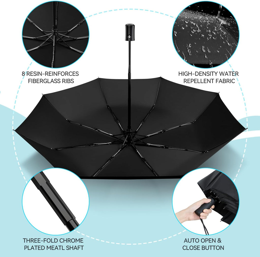 TechRise Umbrella, Compact Strong Windproof Automatic Umbrellas, Folding Lightweight, Portable Travel Golf Umbrella for Rain