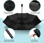 TechRise Umbrella, Compact Strong Windproof Automatic Umbrellas, Folding Lightweight, Portable Travel Golf Umbrella for Rain