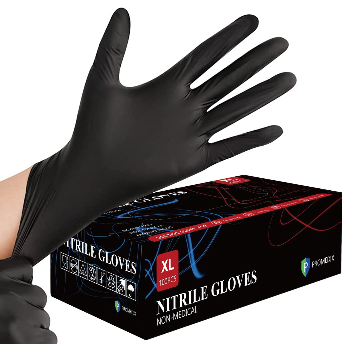PROMEDIX P Nitrile Disposable Gloves,4mil-100 Count,Gloves Disposable Latex Free,Powder Free for Cooking,Household,Food safe