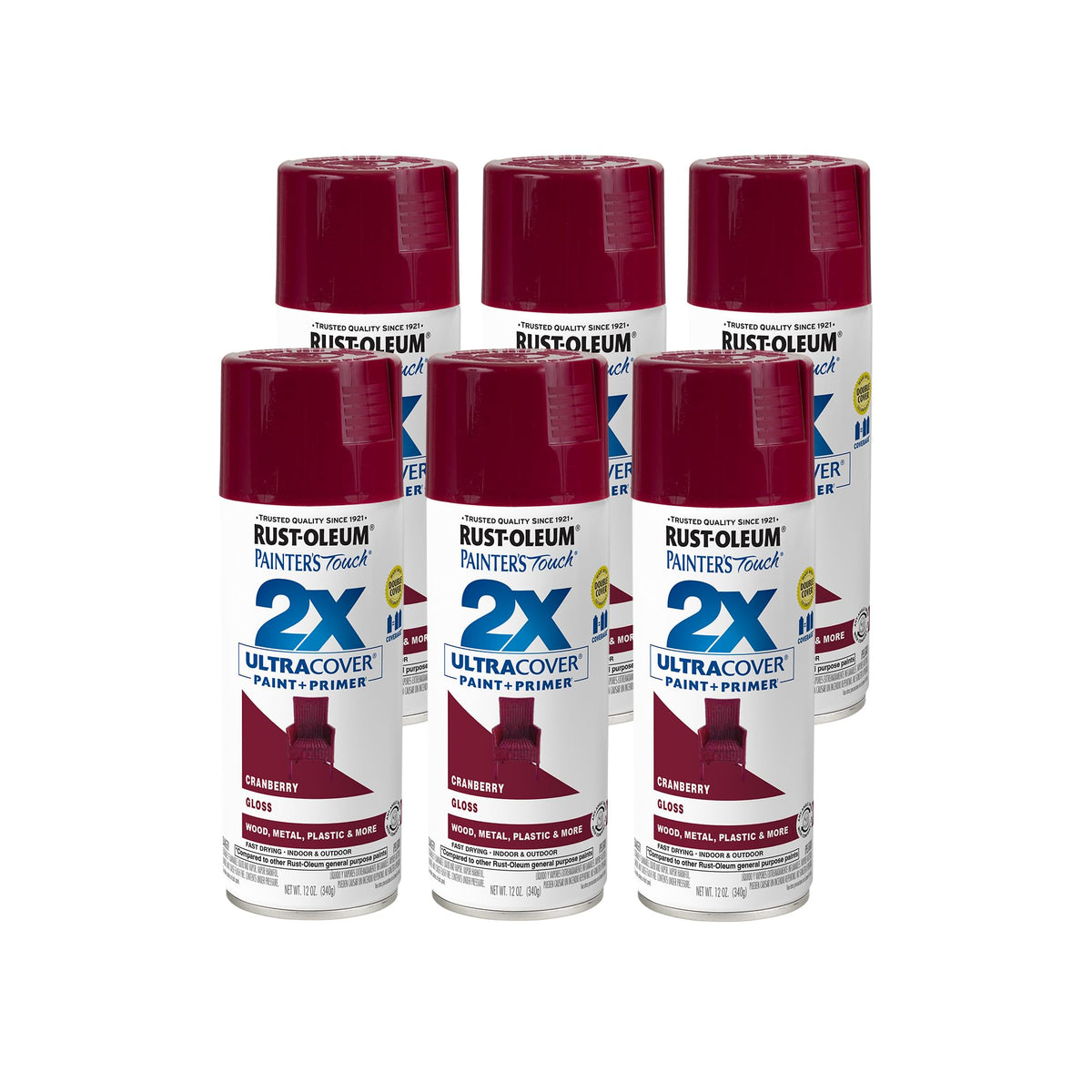 Rust-Oleum 334023-6PK Painter's Touch 2X Ultra Cover Spray Paint, 12 oz, Gloss Almond, 6 Pack