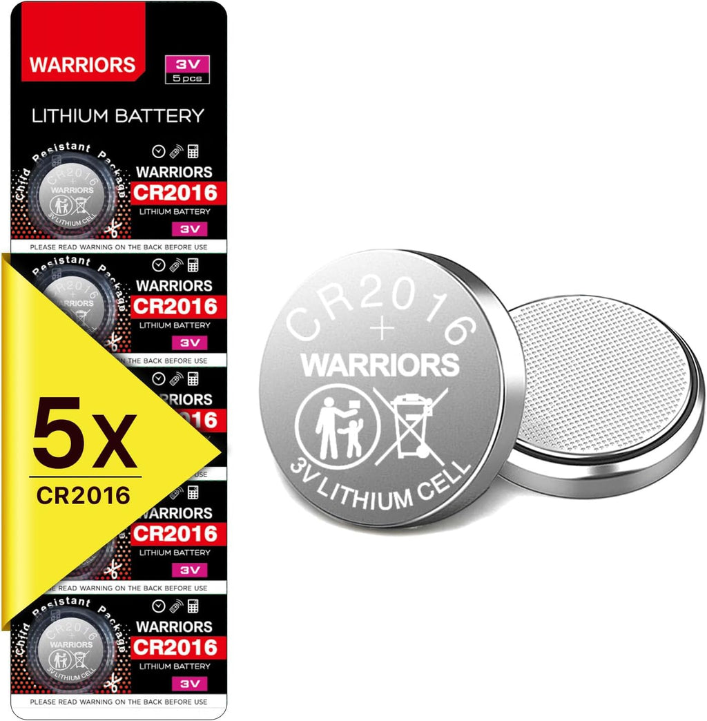 Warriors 5X CR2016 Batteries, 3V Lithium Coin Batteries