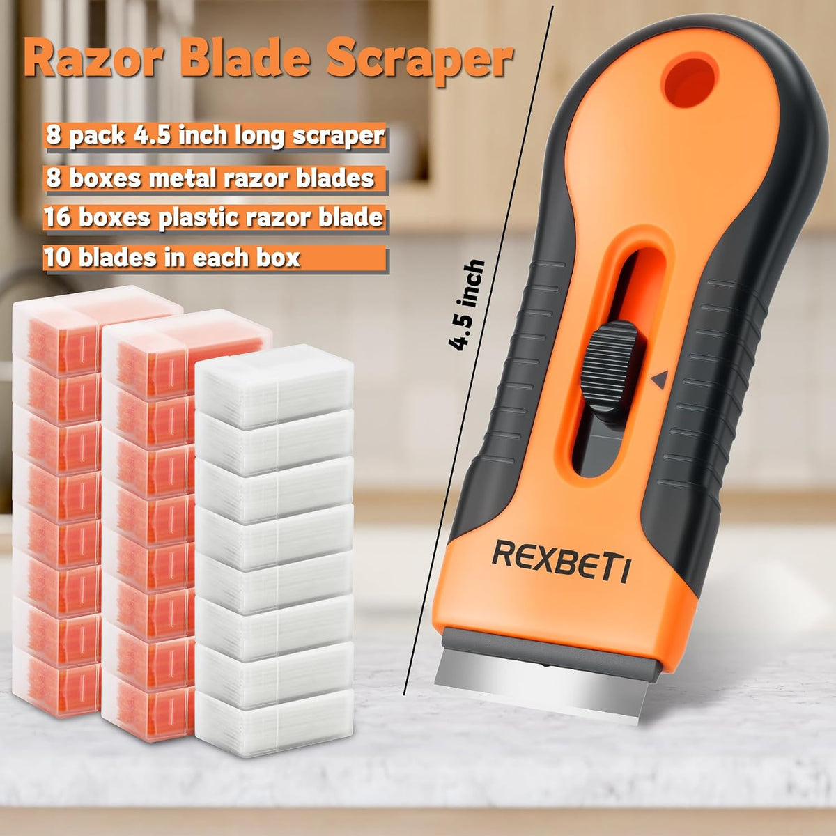 REXBETI Razor Blade Scraper Tool, Paint, Windows, Glass Stovetop Scraper