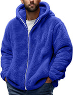 Teddy Fleece Jacket Mens, Full Zip Up Hoodies Long Sleeve Sherpa Fleece Winter Coats Fluffy Warm Jackets Thick Plush Oversized Hoodie Thermal Hooded Jumper Coat Cozy Cardigan Plus Size