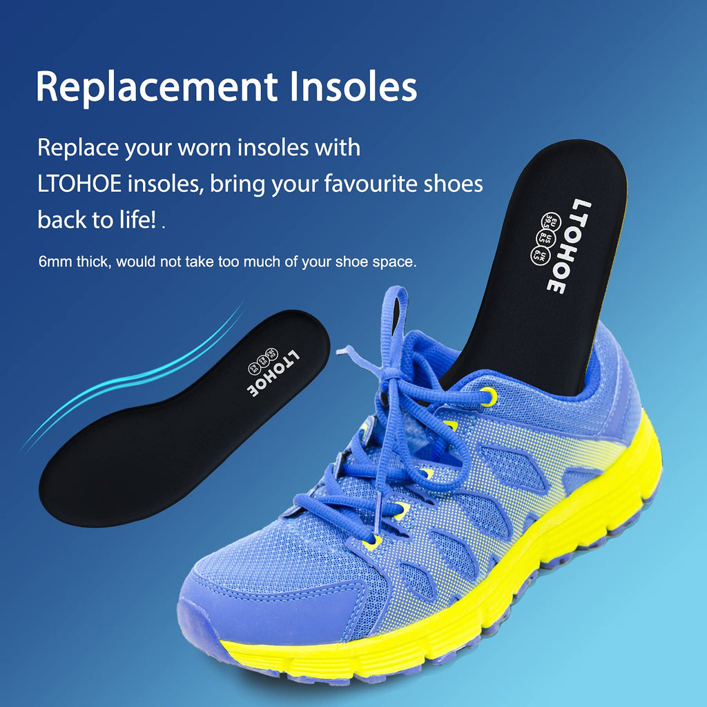 Memory Foam Insoles for Men and Women, Cushioned Shoe Insoles for Running Shoes, Trainers, Work Boots and Walking Shoes, Shock Absorbing Foot Pain Relief Comfort Inner Soles UK Size 3 to 12