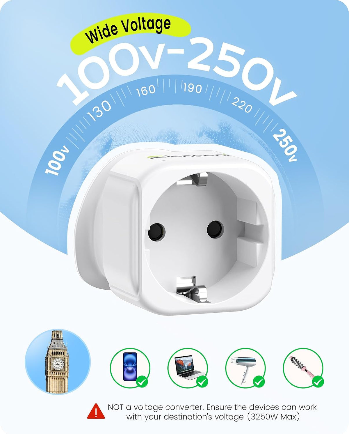 LENCENT 2 Pack EU to UK Plug Adapter