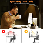Airlonv LED Desk Lamp with Clamp, 17" Stepless Dimming Light, Black