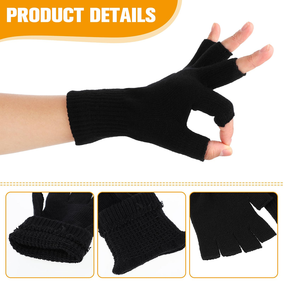 Grevosea 2 Pair Fingerless Warm Gloves - Winter Half Finger Gloves Thickened Knit Touchscreen Stretchy Mittens for Men Women