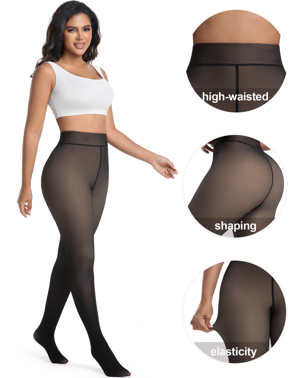 HOWIN Fleece Lined Tights Winter Thermal Tights for Women Fake Translucent