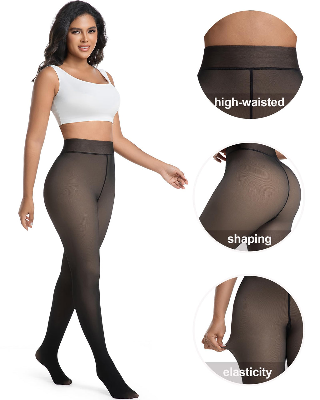 HOWIN Fleece Lined Tights Winter Thermal Tights for Women Fake Translucent