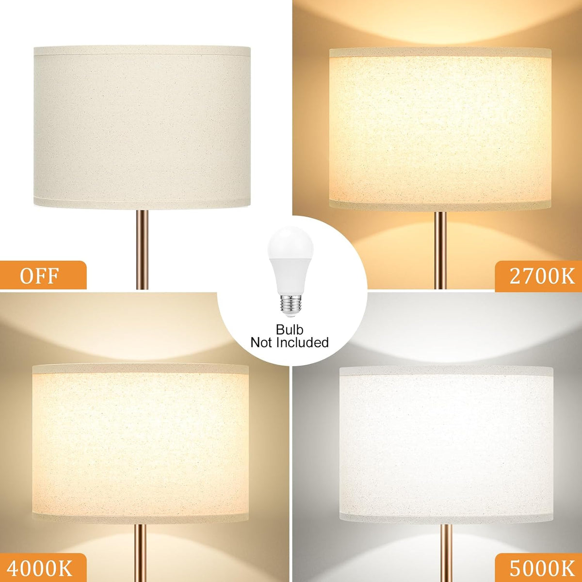 Ambimall Floor Lamp for Living Room with Smart Light Bulb, RGB + Stepless Dimmable Colors Temperature & Brightness(White Shade & Black Pole)