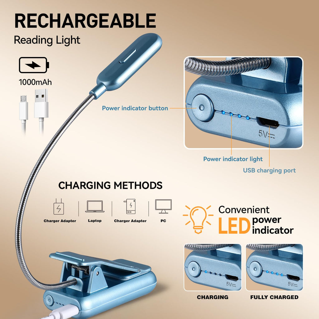 VAVOFO Rechargeable Reading Light, Clip on Book Light for Reading in Bed