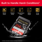 SanDisk 1TB Extreme PRO SDXC card, SD Card, V60 Memory card, 6K & 4K UHD, up to 280 MB/s, Shock, Temperature, Water and X-Ray Proof, RescuePro Deluxe data recovery software, UHS-II, Class 10, U3