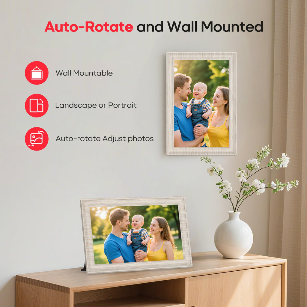 Frameo WiFi Digital Photo Frame 10.1 Inch - 1280x800 HD IPS Touch Screen Picture Frame Electronic, 32GB Memory, Auto Rotate, Wall Mountable, Digital PictureFrame for Sharing Photos and Videos