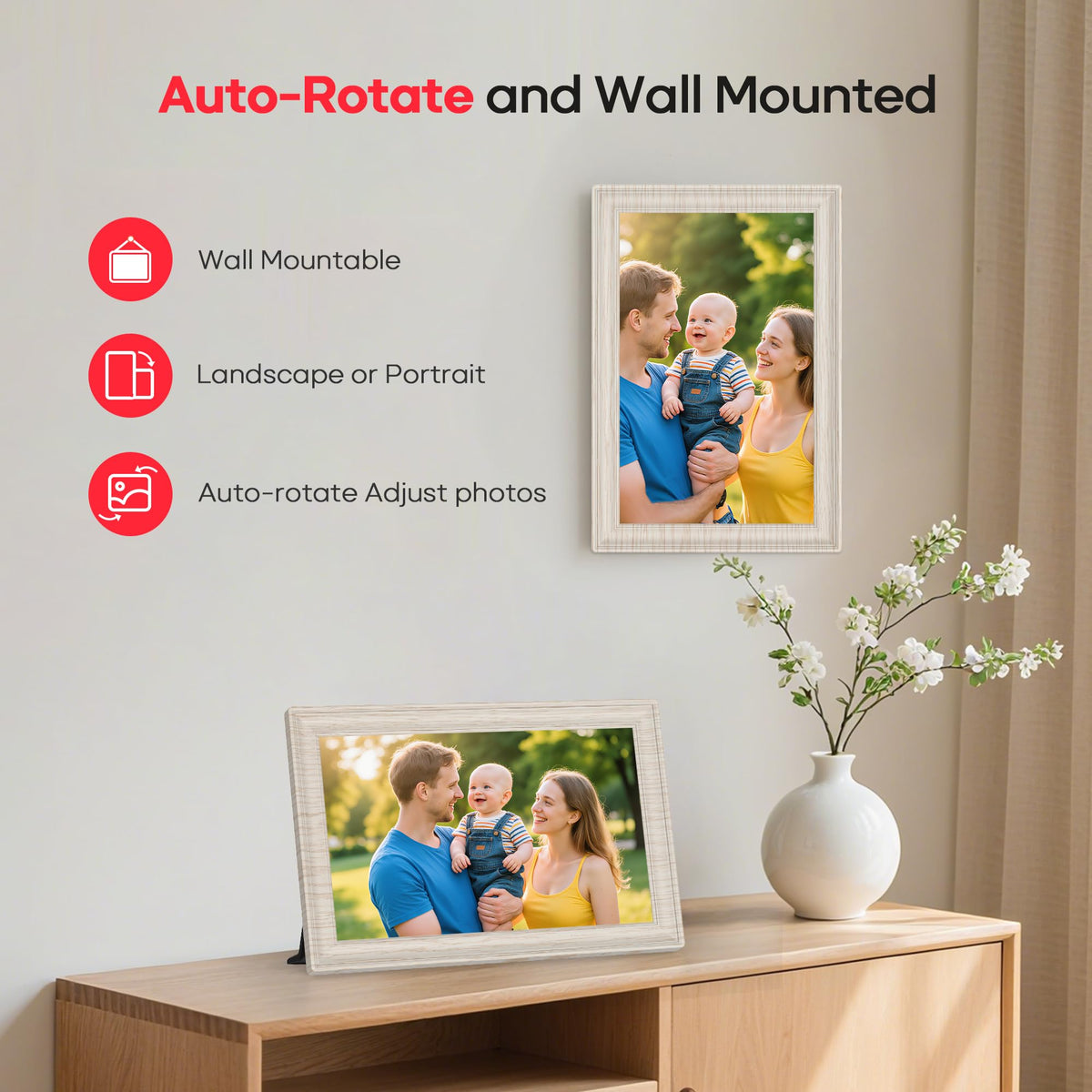 Frameo WiFi Digital Photo Frame 10.1 Inch - 1280x800 HD IPS Touch Screen Picture Frame Electronic, 32GB Memory, Auto Rotate, Wall Mountable, Digital PictureFrame for Sharing Photos and Videos