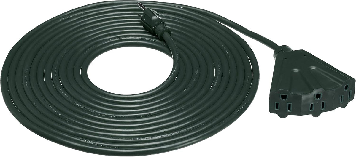 Amazon Basics Indoor/Outdoor Extension Cord, 25-foot, 3-Prong Grounded Plug with 3 Outlets, Weather Resistant Vinyl, 13 Amps, 1625 Watts, 125 VAC, Green