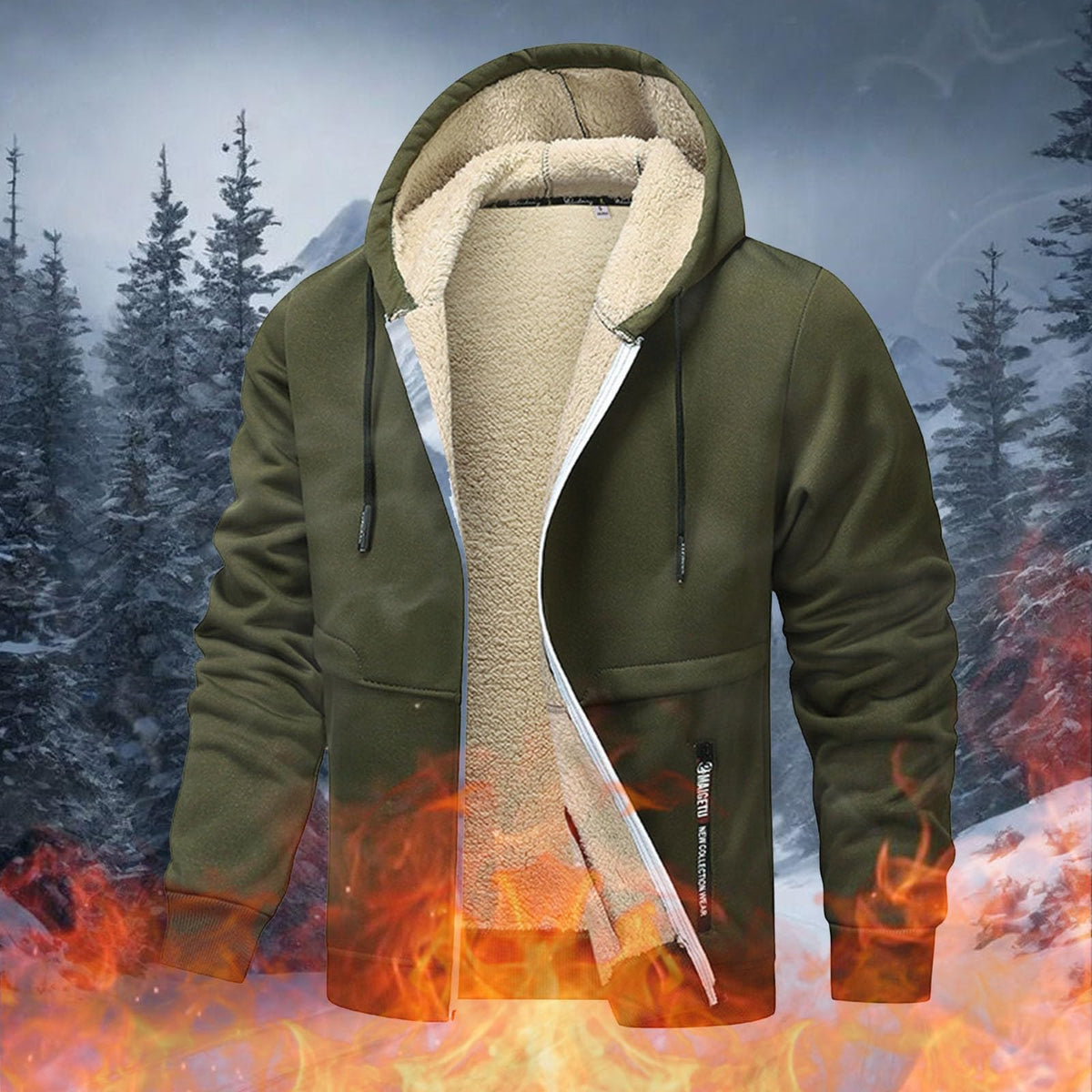 Teddy Fleece Men Hoodie Fleecing Lined Fuzzy Jacket with Pockets Full Zip Hooded Adjustable Sweatshirts Warm Parka Jackets Sherpa Ski Jackets Thermal Cardigan Jumper Coats Winter Outerwear Clothing
