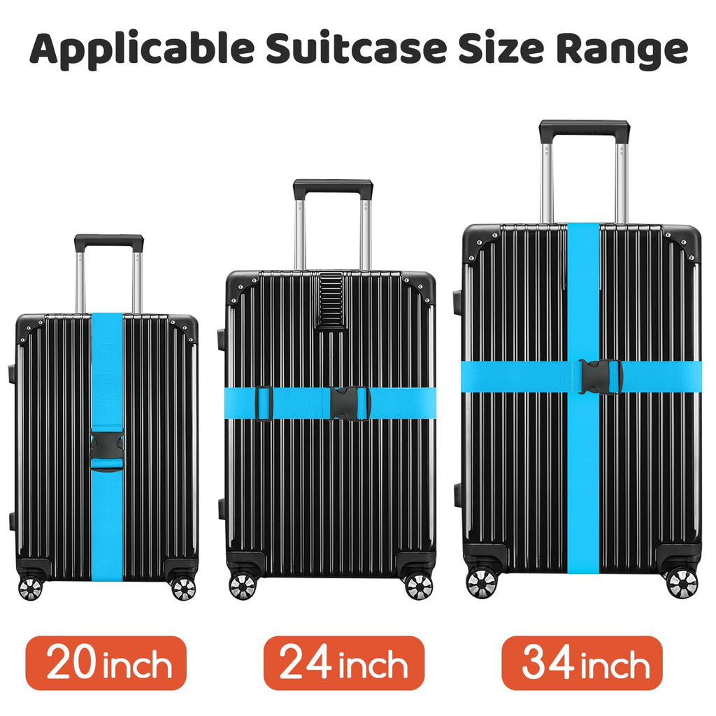 WISYOK Luggage Straps Extended, 4 Pack, 130-250cm Adjustable, Pink SkyBlue