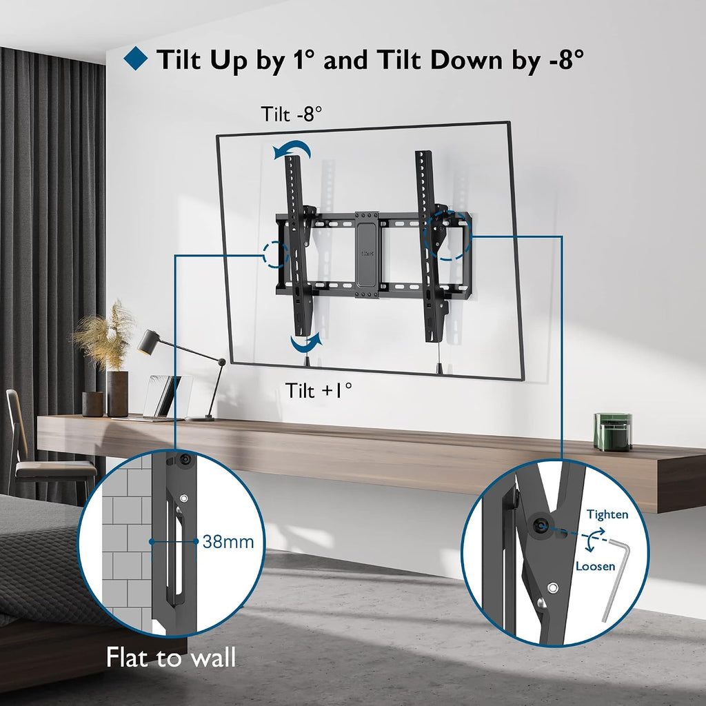 BONTEC TV Wall Bracket for 37-82 Inch TVs, Tilt TV Wall Mount, Up to 60 kg