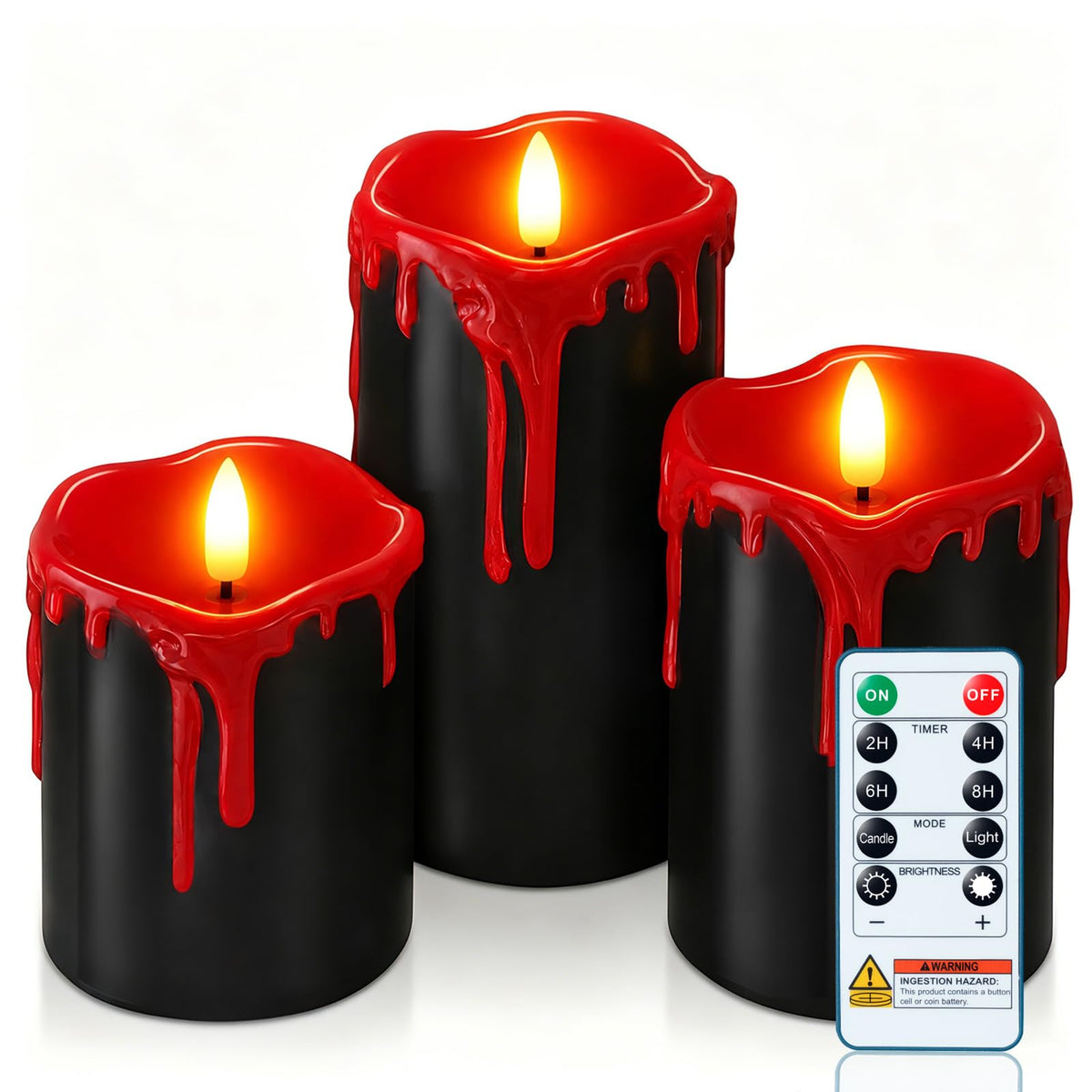 Homemory Orange Drip Real Wax Flameless Candles with Remote Timer, Set of 3