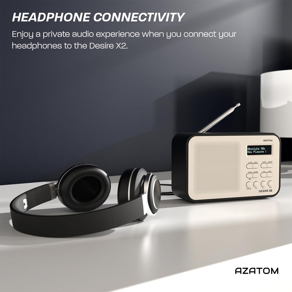 DAB/DAB+ & FM Portable Digital Radio | Simple Controls | Dual Alarms & Sleep Timer | Battery & Mains Powered (4x”AA”) | Bluetooth | Perfect for Home, Office or Outdoors | AZATOM Desire X2 (Oak)