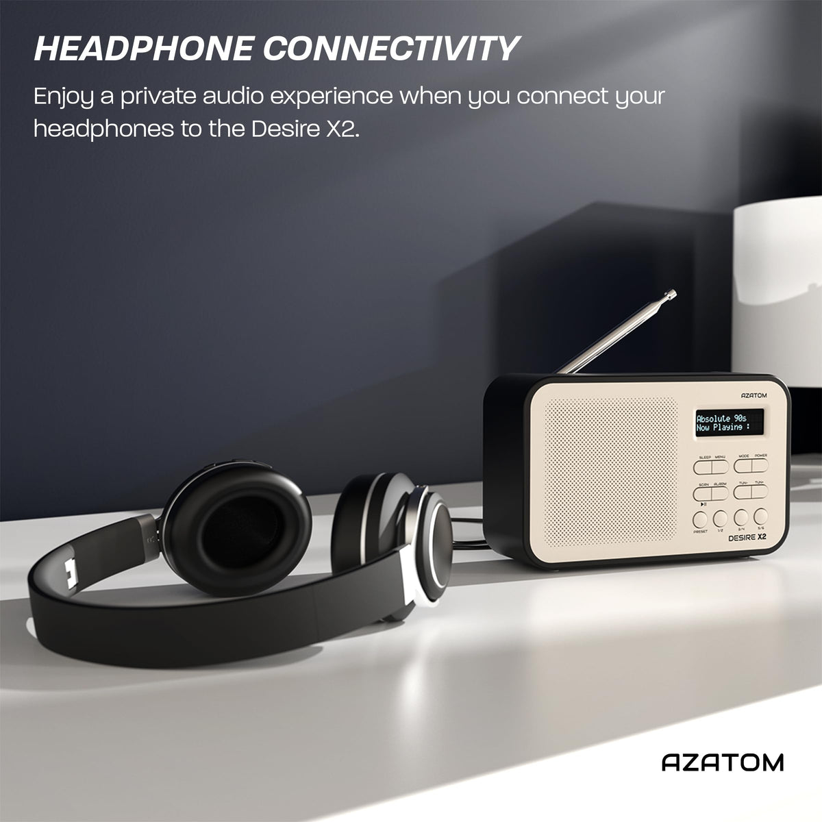 DAB/DAB+ & FM Portable Digital Radio | Simple Controls | Dual Alarms & Sleep Timer | Battery & Mains Powered (4x”AA”) | Bluetooth | Perfect for Home, Office or Outdoors | AZATOM Desire X2 (Oak)
