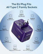 MOMAX Universal Travel Adapter 70W GaN Travel Plug Adapter for UK/EU/AU/US