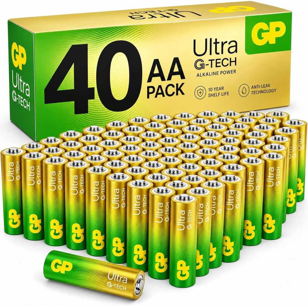 GP AA Batteries 40 Pack 1.5V Alkaline Double A 10 Yr Long Shelf Life