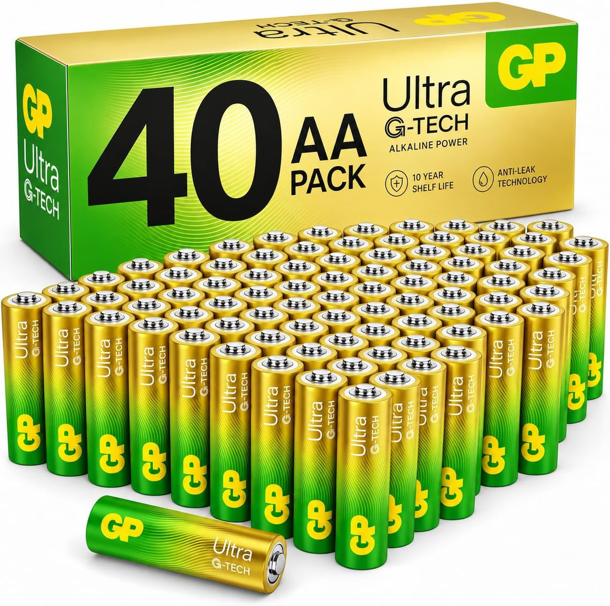 GP AA Batteries 40 Pack 1.5V Alkaline Double A 10 Yr Long Shelf Life